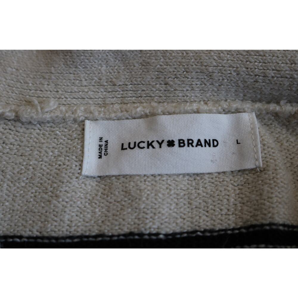 LUCKY BRAND Sweater Dress Large Cream Black White Geometric Diamond Cable Knit - Picture 11 of 13